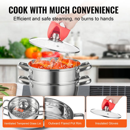 010969050736 - 5QT Stainless Steel Steamer Pot with Tempered Glass Lid