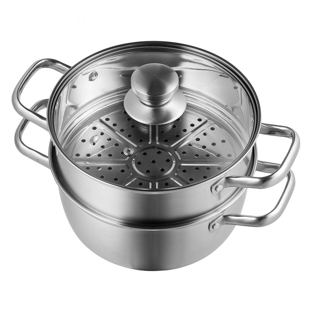 010969050736 - 5QT Stainless Steel Steamer Pot with Tempered Glass Lid