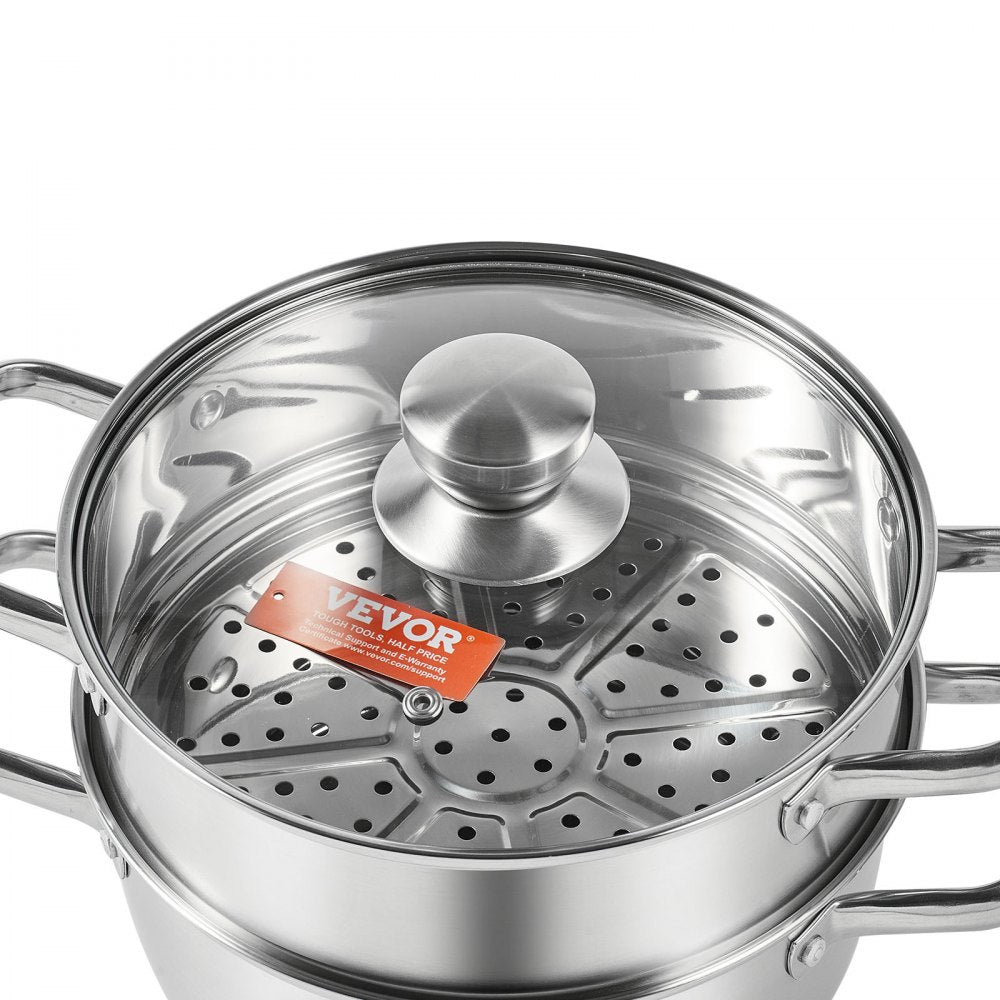010969050736 - 5QT Stainless Steel Steamer Pot with Tempered Glass Lid