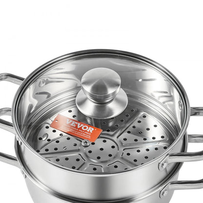 010969050736 - 5QT Stainless Steel Steamer Pot with Tempered Glass Lid