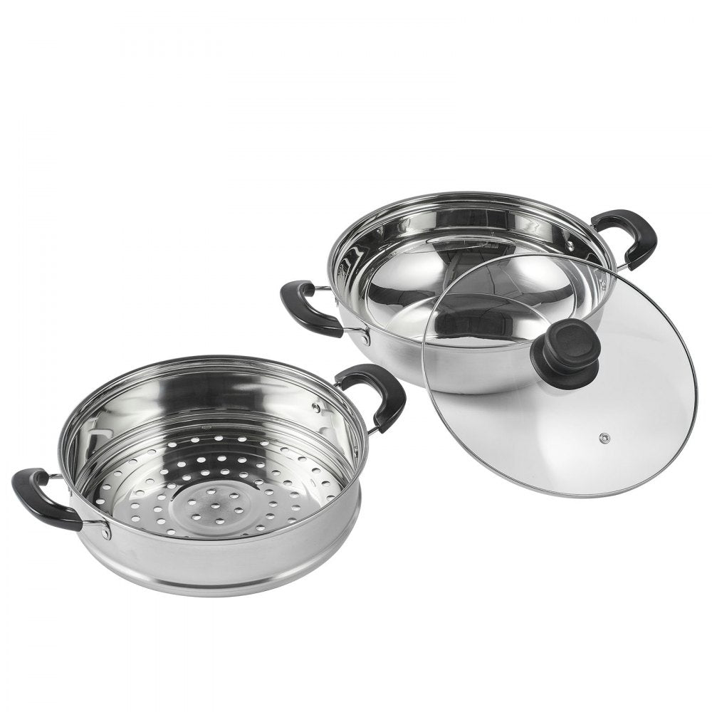 010975339452 - 11in VEVOR Stainless Steel Steamer Pot with Tempered Glass Lid