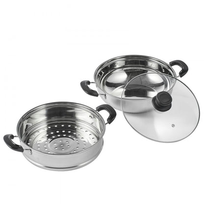 010975339452 - 11in VEVOR Stainless Steel Steamer Pot with Tempered Glass Lid