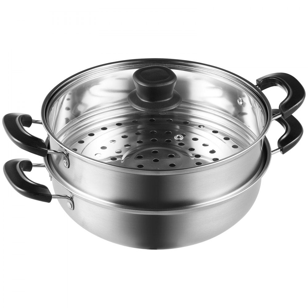 010975339452 - 11in VEVOR Stainless Steel Steamer Pot with Tempered Glass Lid