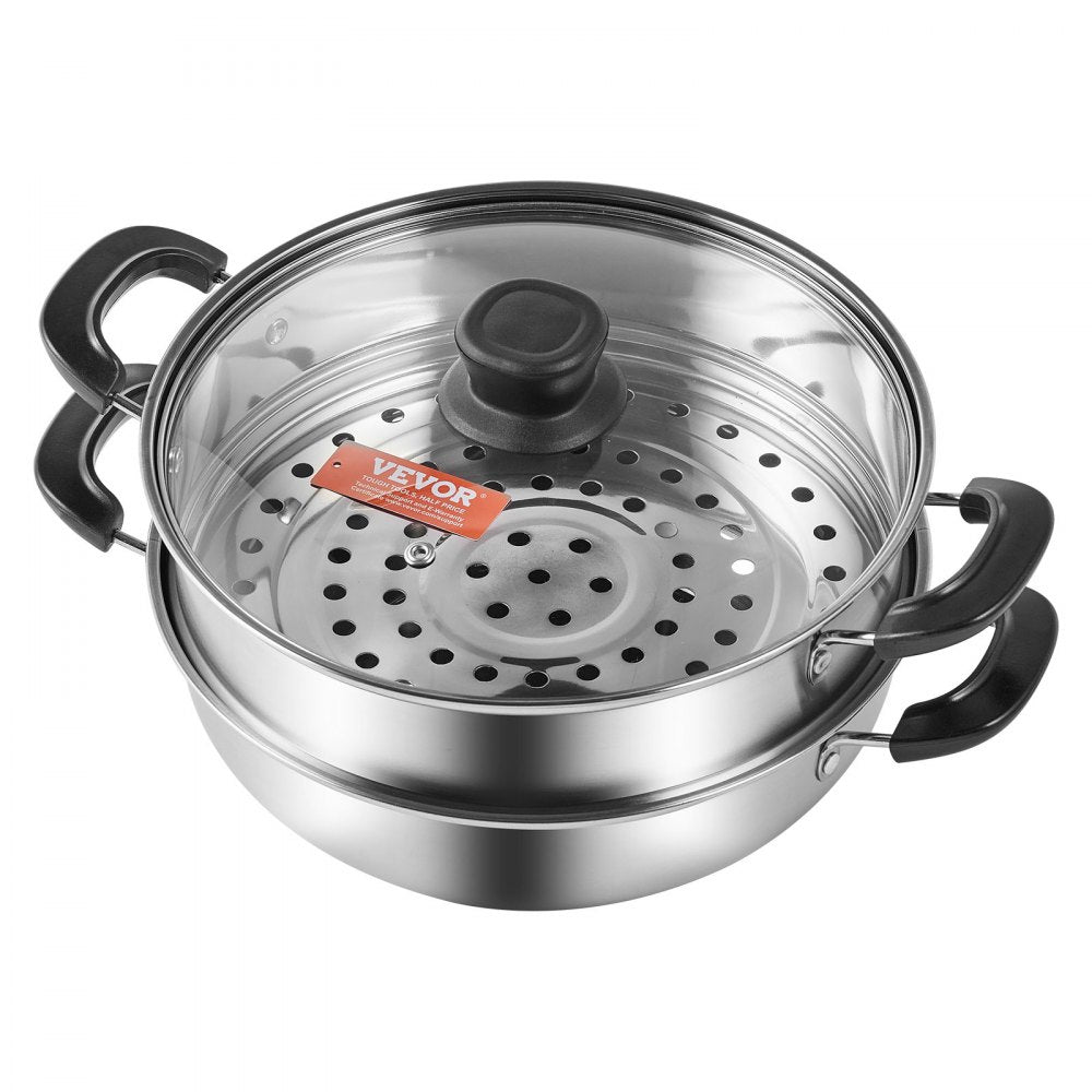010975339452 - 11in VEVOR Stainless Steel Steamer Pot with Tempered Glass Lid
