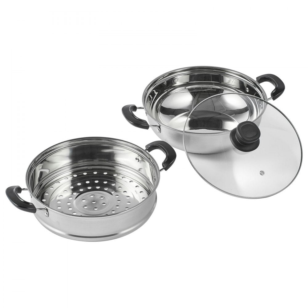 010975339452 - 11in VEVOR Stainless Steel Steamer Pot with Tempered Glass Lid