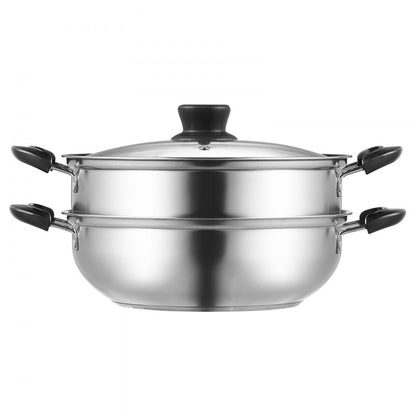 010975339452 - 11in VEVOR Stainless Steel Steamer Pot with Tempered Glass Lid