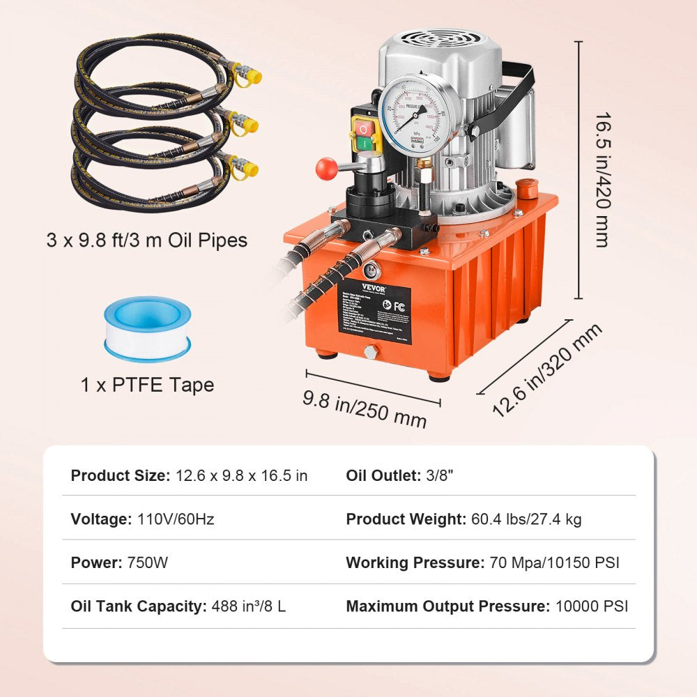 GYB-630BⅡ - High-Power VEVOR Electric Hydraulic Pump, 10,000 PSI, 750W