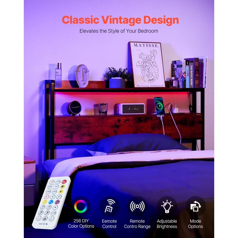 YJXCTJ-003 - Vintage Headboard with RGB Lights & Power Strips