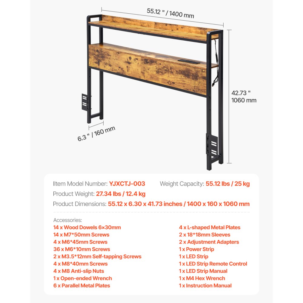 YJXCTJ-003 - Vintage Headboard with RGB Lights & Power Strips