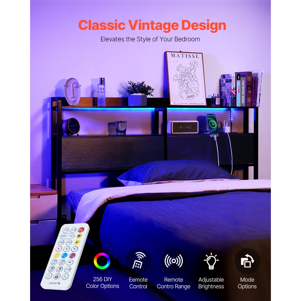 YJXCTJ-004 - Vintage Queen Headboard with Power Strips & RGB Lights