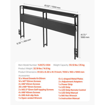 YJXCTJ-004 - Vintage Queen Headboard with Power Strips & RGB Lights