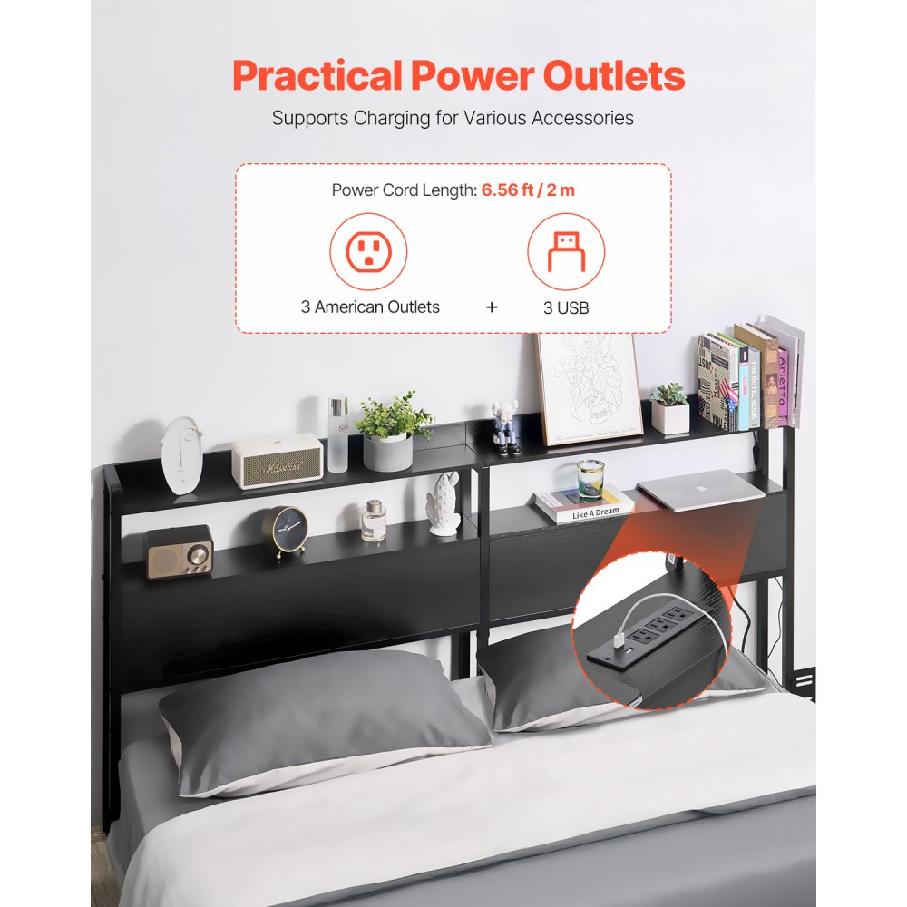 YJXCTJ-002 - Vintage Style King Headboard with LED Lights & Storage