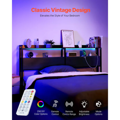 YJXCTJ-002 - Vintage Style King Headboard with LED Lights & Storage