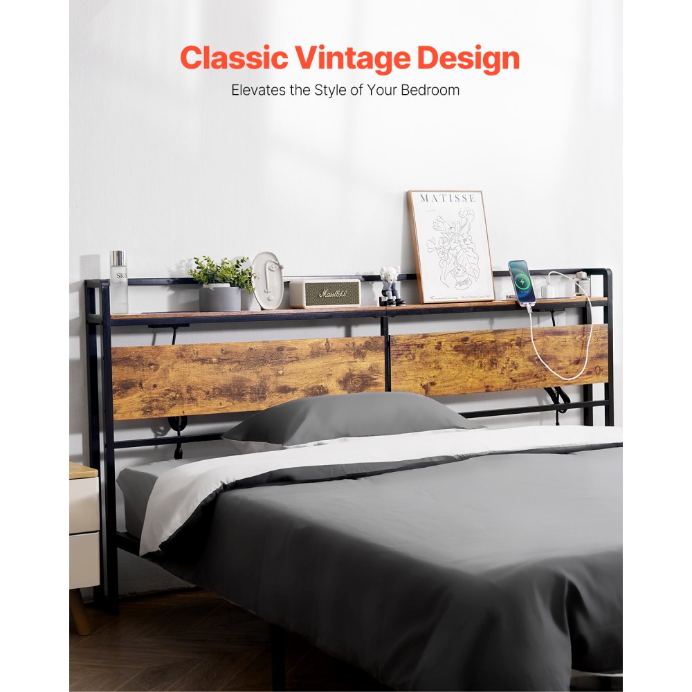 YJXCTJ-001 - Vintage King Headboard with Power Strips & Open Shelf