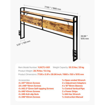 YJXCTJ-001 - Vintage King Headboard with Power Strips & Open Shelf