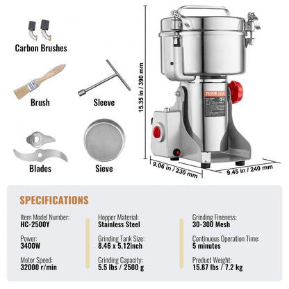 HC-2500Y - 2500g Electric Spice Grinder with Adjustable Thickness and Timer