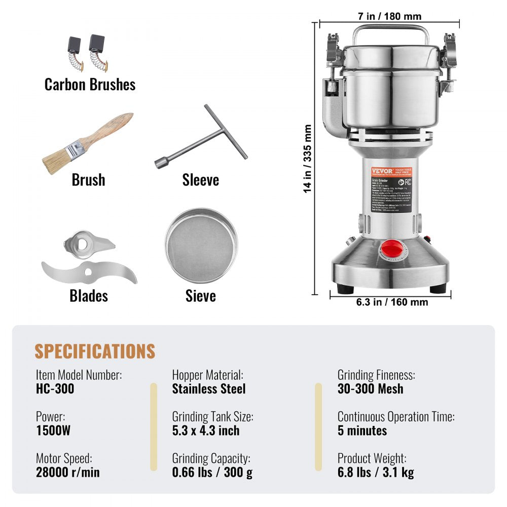 HC-300 - High-Speed 300g Electric Spice & Grain Mill Grinder