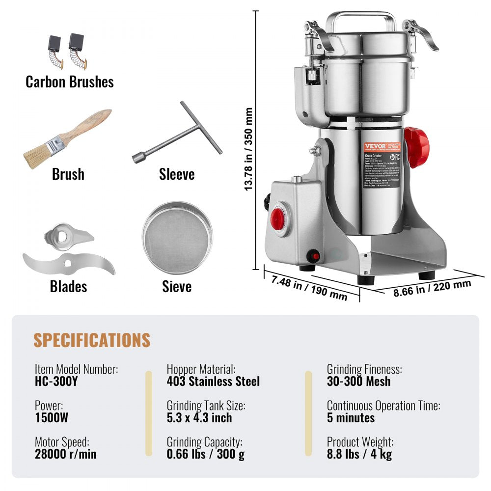 HC-300Y - 300g VEVOR High-Speed Spice Grinder with 1500W Motor