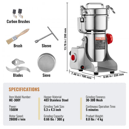 HC-300Y - 300g VEVOR High-Speed Spice Grinder with 1500W Motor