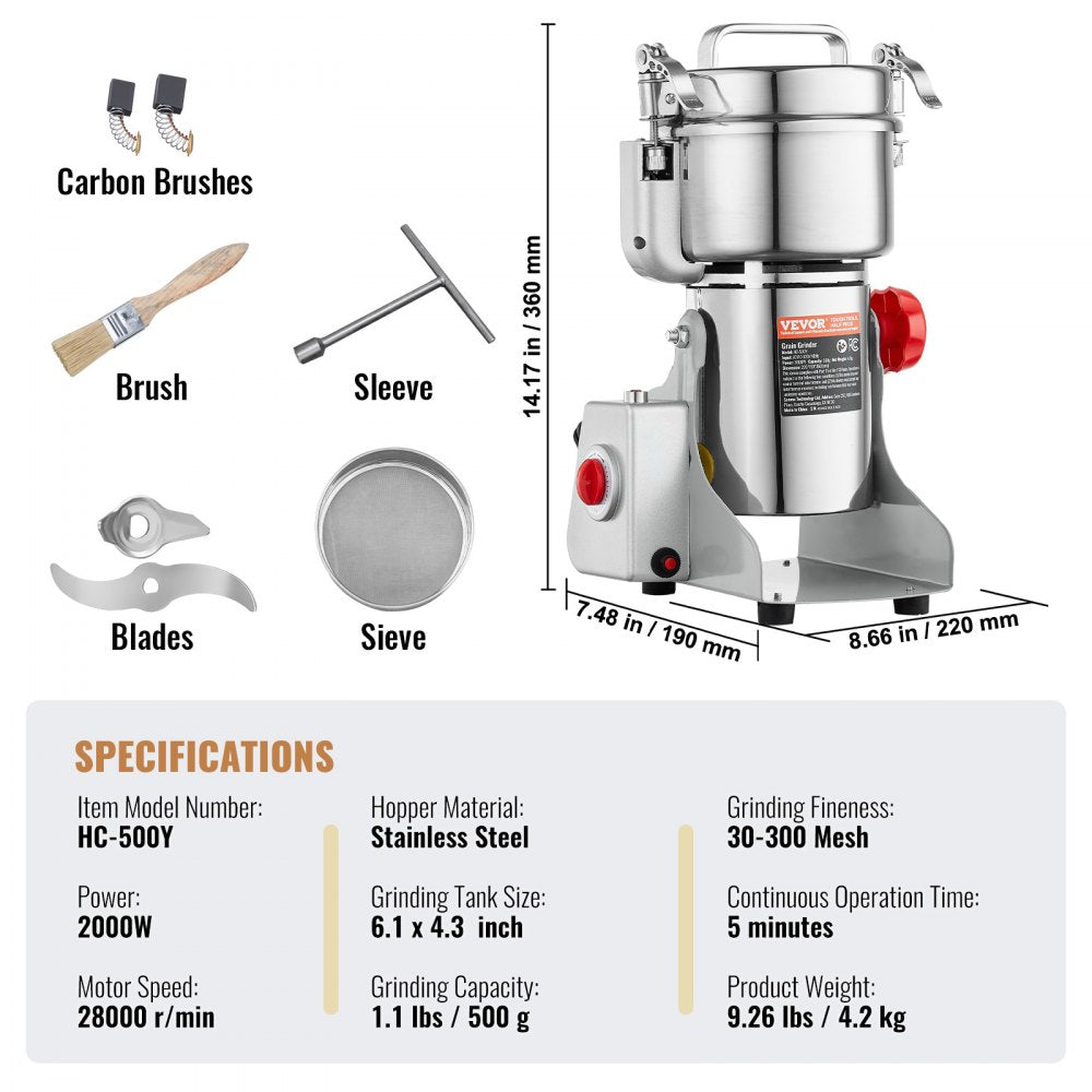HC-500Y - 500g Electric Spice Grinder with 270-Degree Swing Design