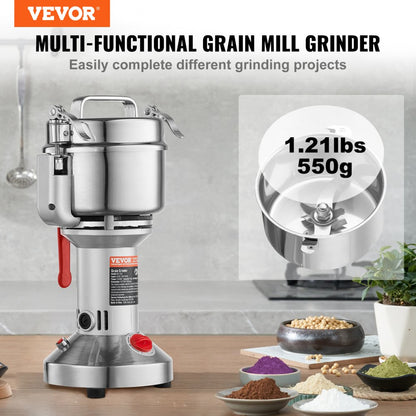 HC-550 - 550g Electric Grain Mill with Adjustable Timer & Durable Stainless Steel Blades