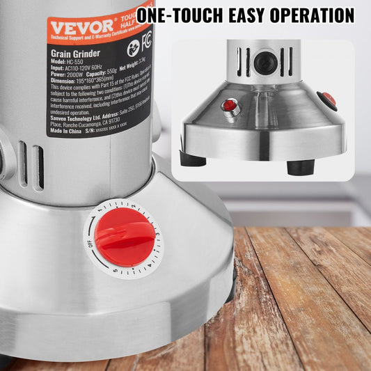 HC-550 - 550g Electric Grain Mill with Adjustable Timer & Durable Stainless Steel Blades