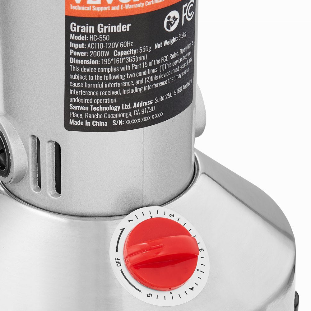 HC-550 - 550g Electric Grain Mill with Adjustable Timer & Durable Stainless Steel Blades