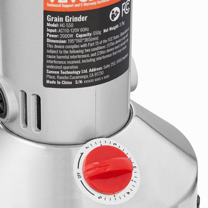 HC-550 - 550g Electric Grain Mill with Adjustable Timer & Durable Stainless Steel Blades