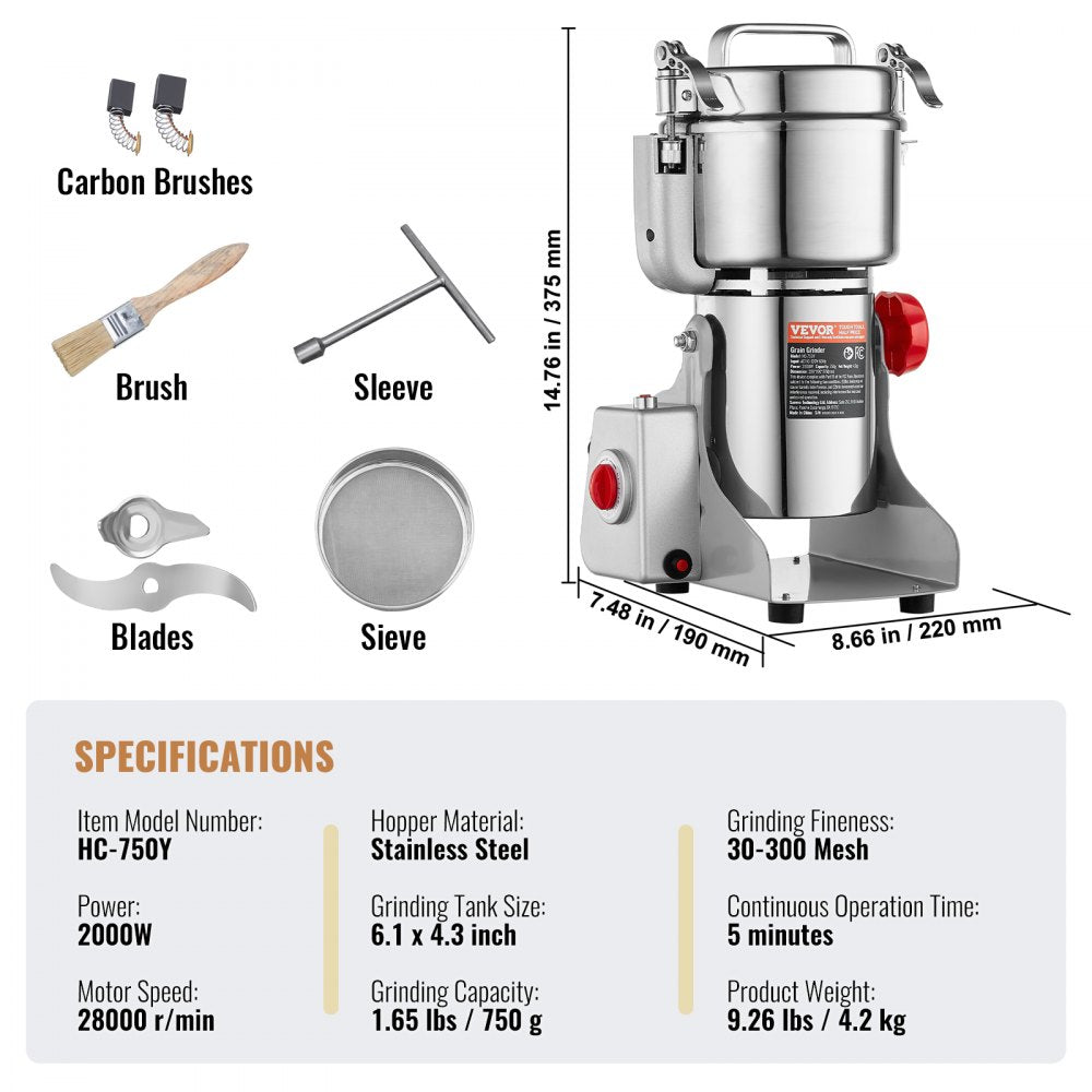HC-750Y - 750g Electric Spice Grinder with 270-Degree Swing Design