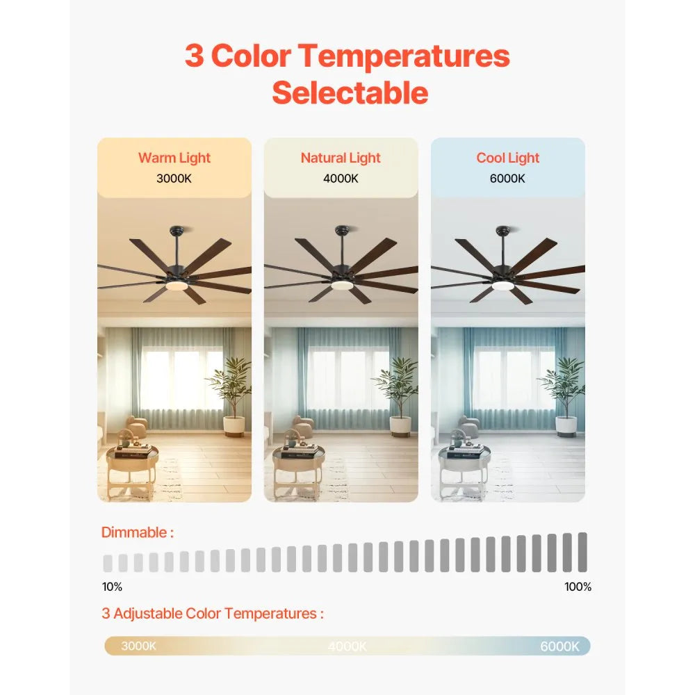 FR25050L-72"MBK - 72" Modern Ceiling Fan with Light & Remote Control