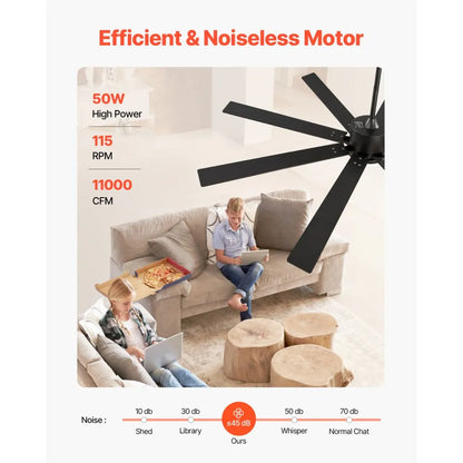 FR25050L-72"MBK - 72" Modern Ceiling Fan with Light & Remote Control