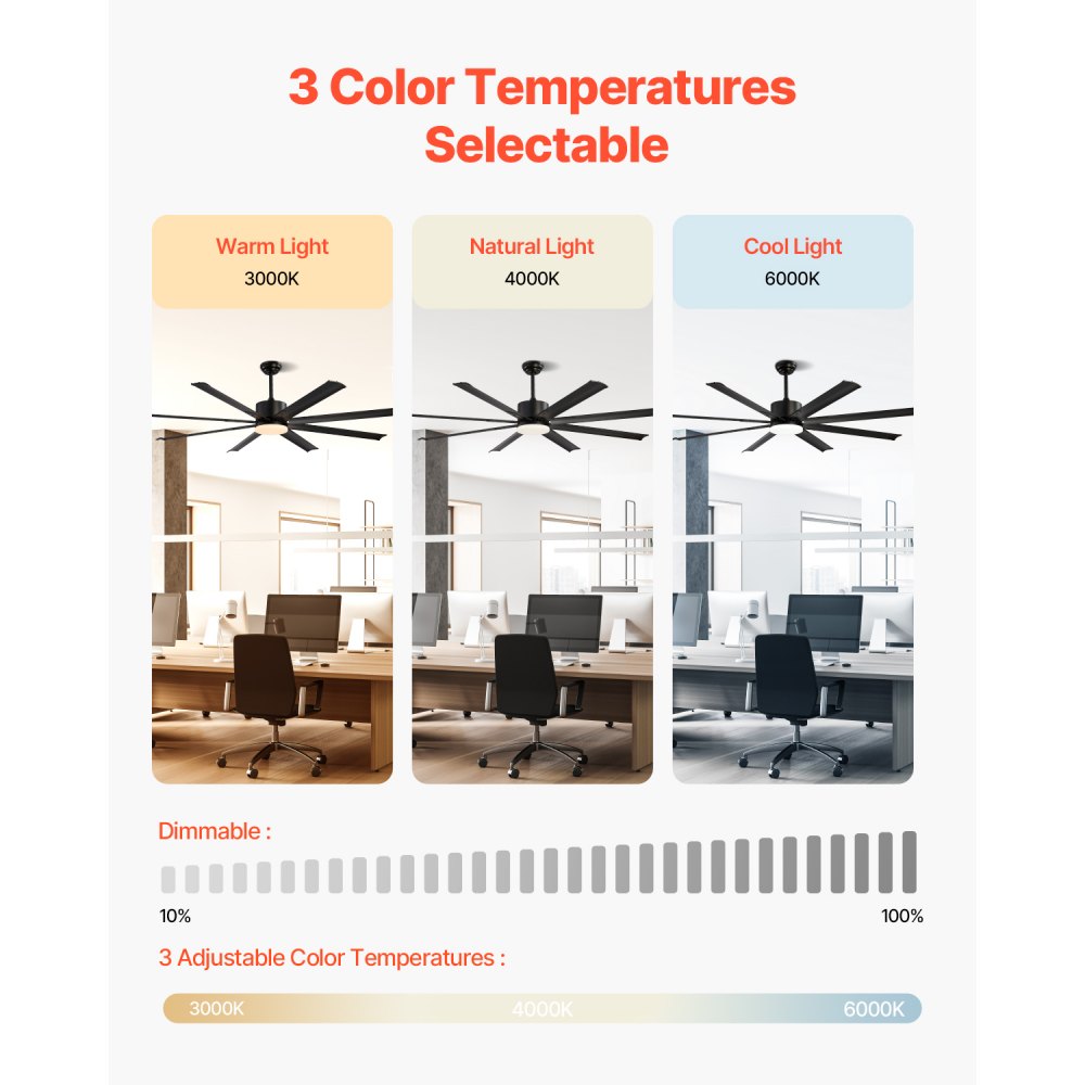 FR25049L-72"MBK - 72" VEVOR Ceiling Fan with LED Light & Quiet Motor