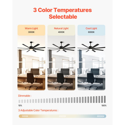 FR25049L-72"MBK - 72" VEVOR Ceiling Fan with LED Light & Quiet Motor