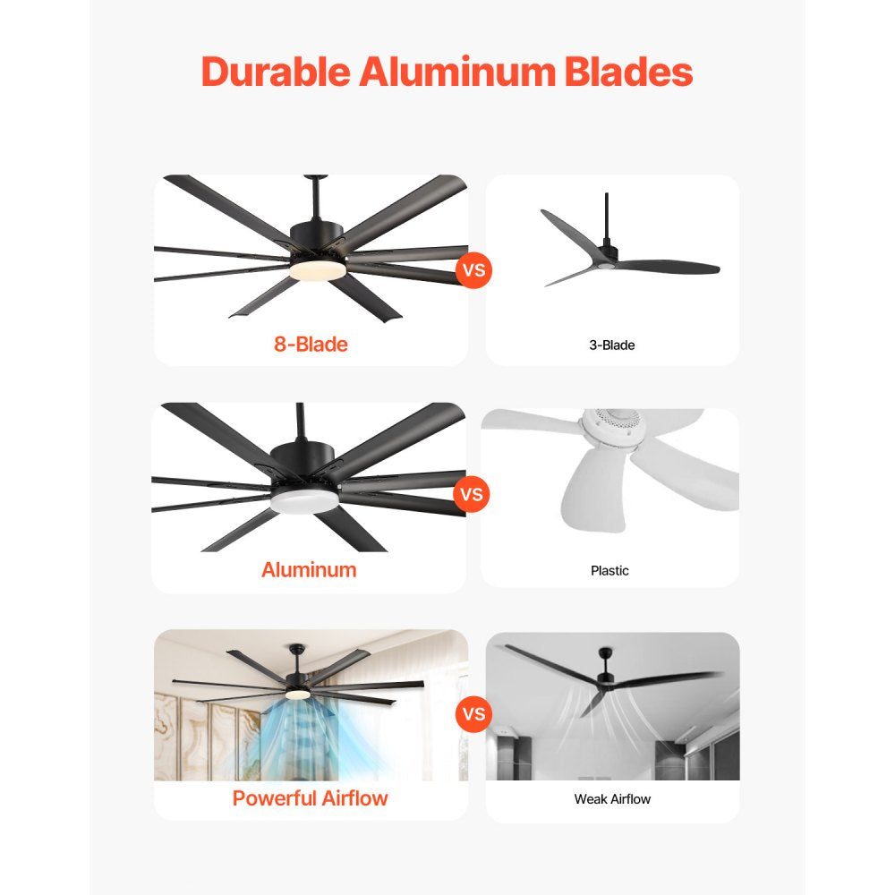 FR25049L-84"MBK - Modern 84" Ceiling Fan with Light & Remote Control