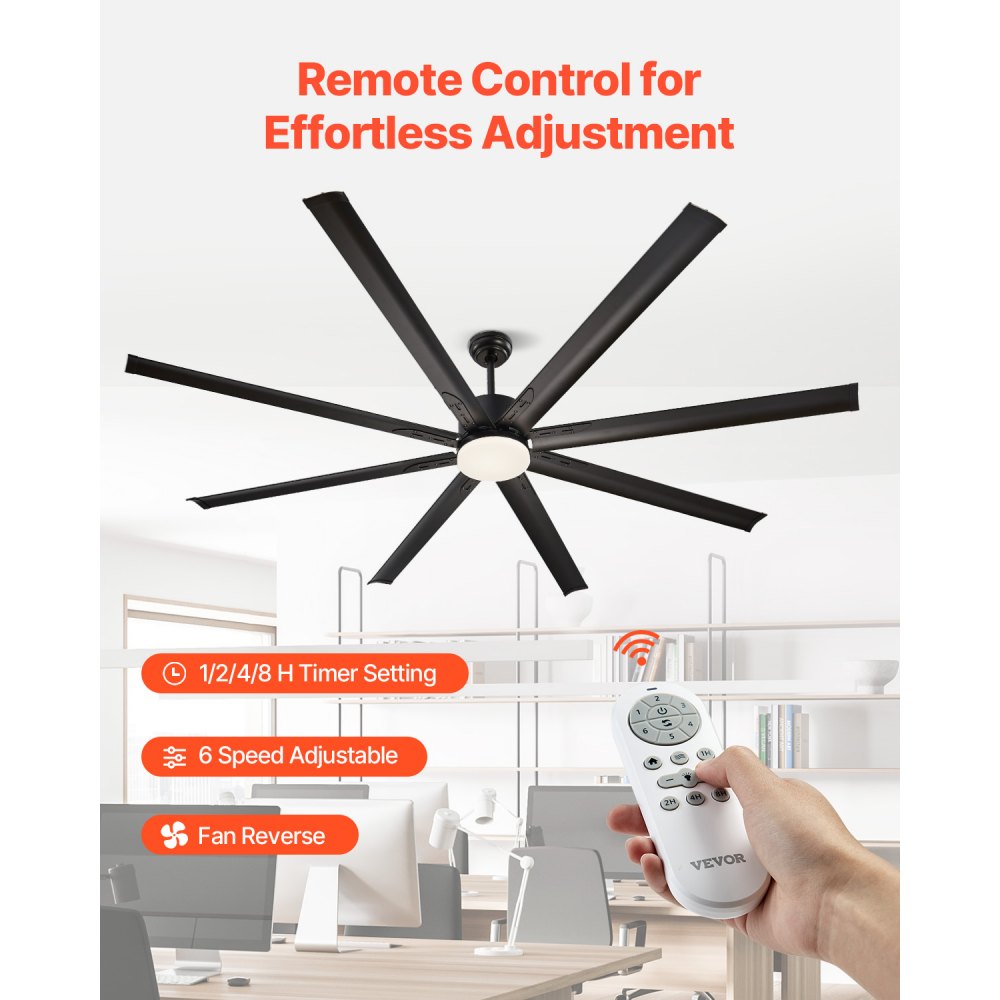 FR25049L-84"MBK - Modern 84" Ceiling Fan with Light & Remote Control