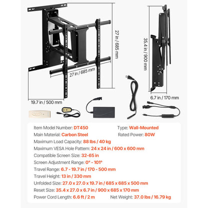 DT450 - Remote-Controlled Motorized TV Mount for 65" Screens