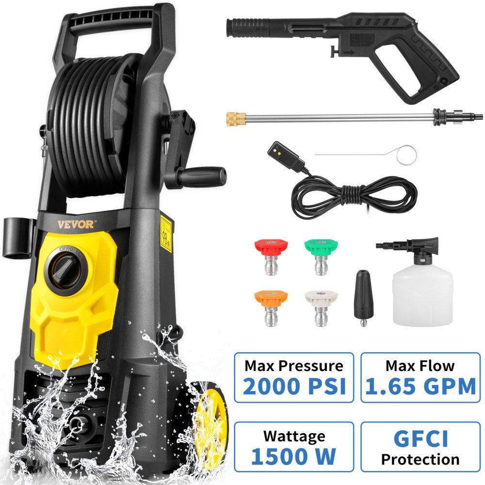 VV-GYQXJ-1.65D - 2000 PSI Portable Pressure Washer with 30 ft Hose & Nozzles