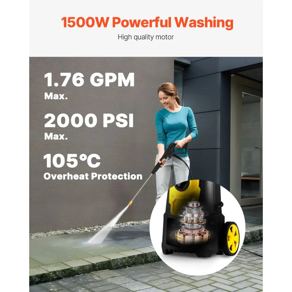 VV-GYQXJ-1.76D - 2000 PSI Compact Electric Pressure Washer with 5 Nozzles