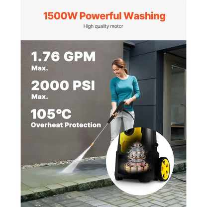 VV-GYQXJ-1.76D - 2000 PSI Compact Electric Pressure Washer with 5 Nozzles