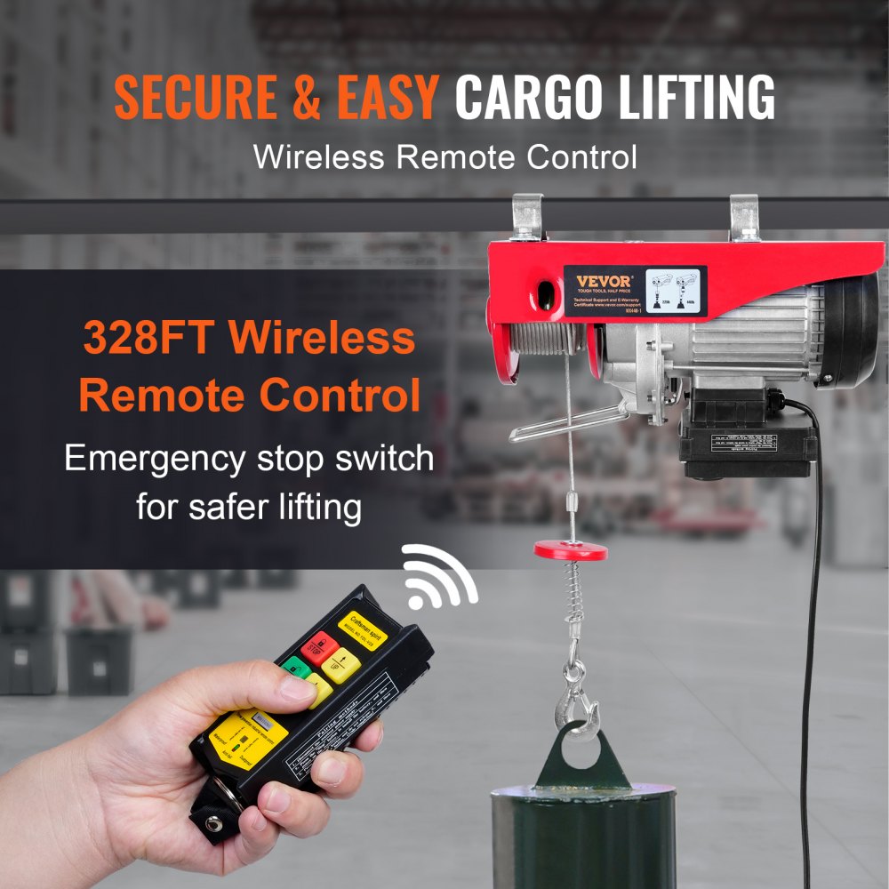 010949853134 - 440 lbs VEVOR Wireless Electric Hoist with Remote Control