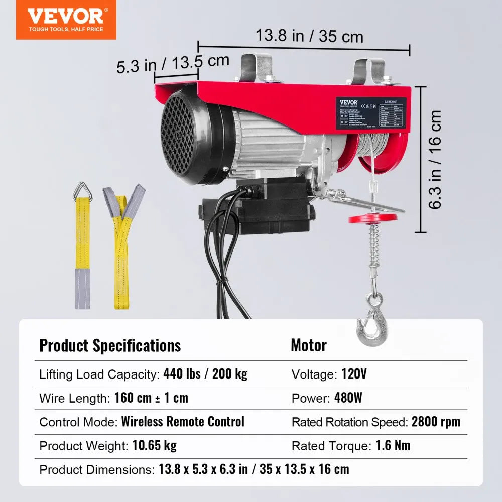 010949853134 - 440 lbs VEVOR Wireless Electric Hoist with Remote Control