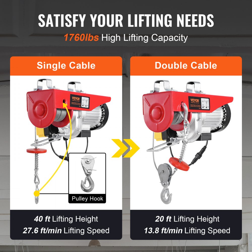 PA800 - VEVOR 1760 lbs Electric Hoist with 328 ft Remote Control