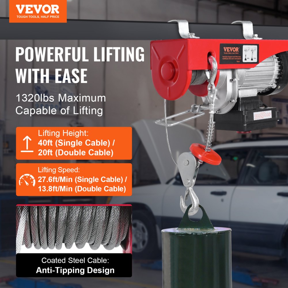 PA600 - VEVOR Electric Hoist 1320 lbs, 328 ft Wireless Control