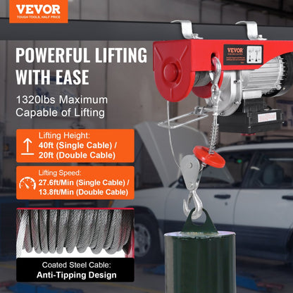 PA600 - VEVOR Electric Hoist 1320 lbs, 328 ft Wireless Control