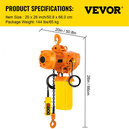 HHBD01-02 - 2200LBS VEVOR Electric Hoist with Remote Control and Dual Braking