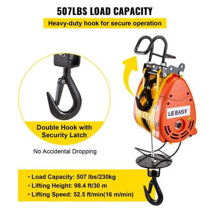 PA200 - Heavy-Duty 507lbs Electric Hoist, 98ft Lift Height