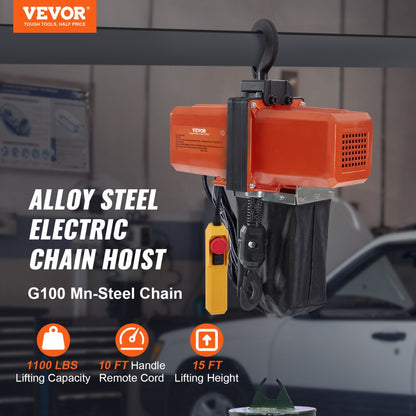 BDH500B - Heavy-Duty 15 FT Electric Chain Hoist, 1100 lbs Capacity