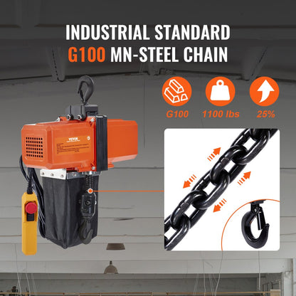 BDH500B - Heavy-Duty 15 FT Electric Chain Hoist, 1100 lbs Capacity