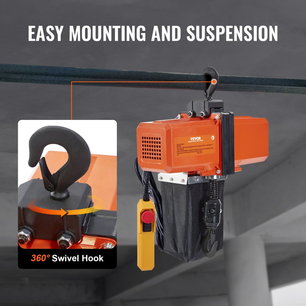 BDH500B - Heavy-Duty 15 FT Electric Chain Hoist, 1100 lbs Capacity