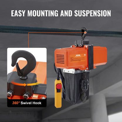 BDH500B - Heavy-Duty 15 FT Electric Chain Hoist, 1100 lbs Capacity